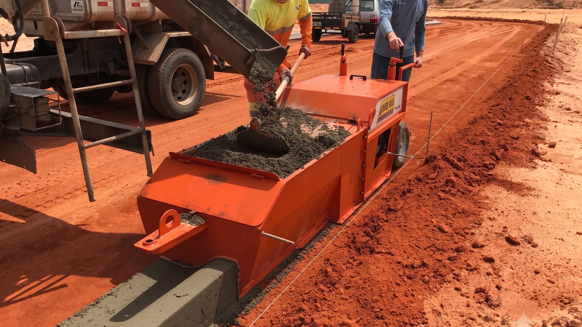 IMB 900G concrete extruder laying curb on site